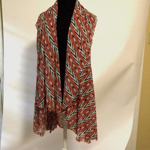 GANZ Open Front Tunic Jacket Top Red Multicolor Sleeveless OS Womens Sheer Poly